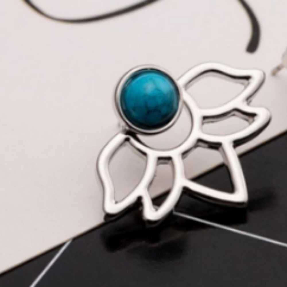 Blue Lotus Flower Stud Earrings - Picture 3 of 5